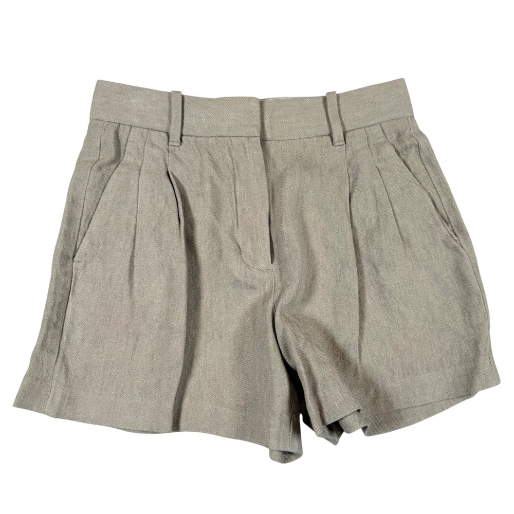 Aritzia Linen Blend Pleated High Waist Shorts Beige Size 2 Quiet Luxury Coastal